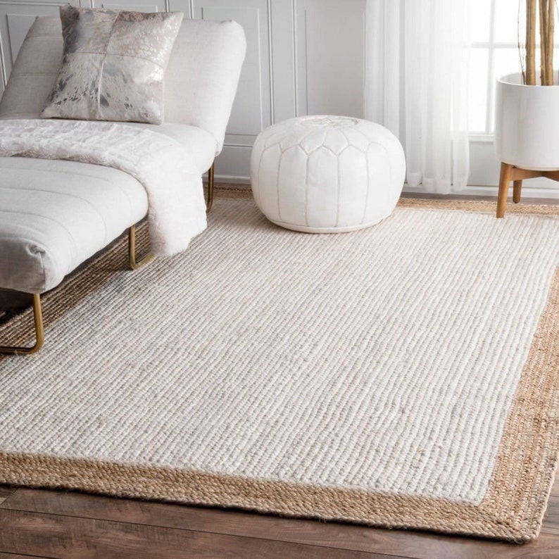 Alfombra de yute natural, alfombra de área grande, alfombra de área moderna, alfombra de yute blanca, alfombra de yute única imagen 2