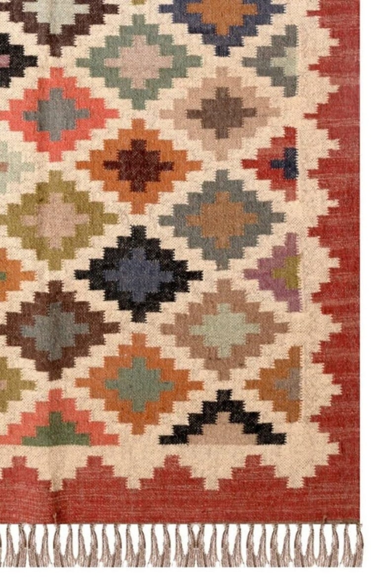 Alfombra Kilim de yute de lana tejida a mano, alfombra de yute de lana, alfombra de yute Kilim, alfombra Dhurrie india, alfombra Navajo Kilim, alfombra personalizada, alfombra de tejido plano, alfombra Boho imagen 6