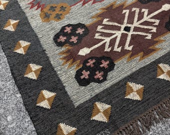 Handwoven Wool Jute Kilim Rug, Wool Jute Rug, Kilim Jute Rug, Flatweave Rug, Bohemian Rug, Indian Dhurrie Rug, Navajo Kilim Rug, Custom Rug