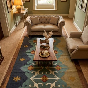 Handmade Wool Jute Kilim Rug, Aztec Navajo Design, 4x6 Ft image 9