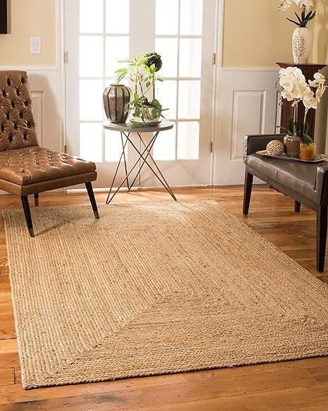 Hand Woven Farmhouse Jute Area Rug, Natural Handmade Chunky Textured ...