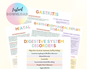 Notas de estudio de Med Surg del sistema digestivo, Anatomía y fisiología, Guía de enfermería, Sistema gastrointestinal, 18 trastornos, 23 páginas, DESCARGA DIGITAL