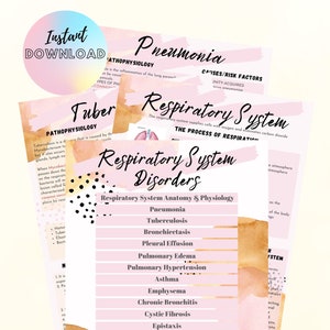Respiratory System Med Surg, Respiratory system anatomy and physiology, Nursing Study Notes, 16 respiratory disorders, 21 pages, DIGITAL