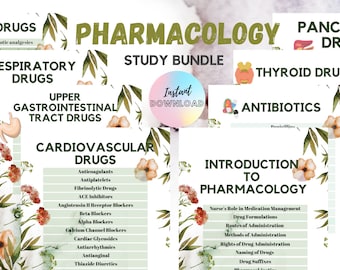 Pacote de notas de farmacologia, guia de estudo, download digital de farmacologia, 110 páginas, notas de estudo de enfermagem, notas de revisão, folha de referências de enfermagem