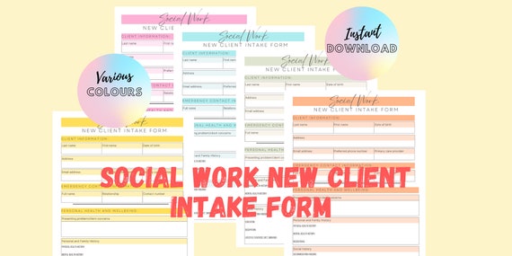 Social Work New Client Intake Form Template, Case management form, Social Work template, Social work documentation, Mental Health forms