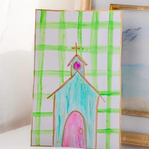 Watercolor art, Watercolor painting, Church art, greeting card, thank you card, frame artwork