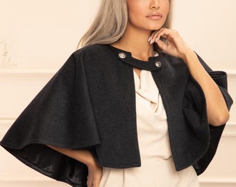 ウールケープコート：ベルト付き冬用ポンチョジャケット - Etsy 日本