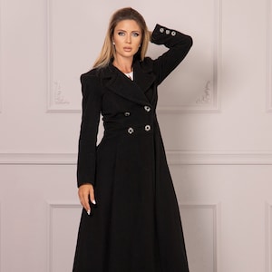 Black fit and flare coat uk deals