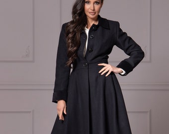 FEKETE OVERSIZED BAL COLLAR LONG COAT 　Ｍ Princess Wool Coat With Velvet Collar & Cuffs, Winter
