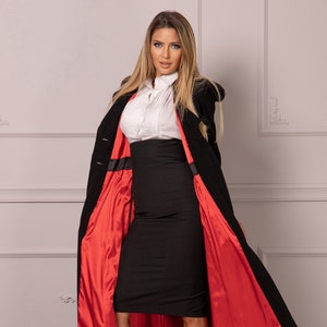 Women's black coat with red lining best sale