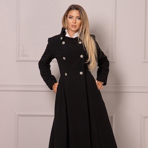 Double Breasted Victorian Coat, Gothic Flared Dress Coat, Edwardian Style Coat, Winter Duster Jacket, Floor Length Wool Coat, Swing Blazer
