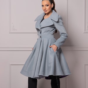 Wool Petite Princess Coat, 1960s Style Fit and Flare Dress Coat, Made To Measure Swing Wool Cashmere Jacket, Elegant Skirted Wool Overcoat