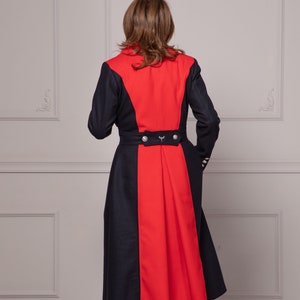 Designer Two-Colored Feminine Overcoat Made of Wool & Cashmere, Stylish Back-Pleated Princess Cut Jacket, Colorblock Maxi Winter Dress Coat