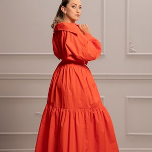burnt orange dress wedding guest open lace back dress Burnt Orange Mermaid Side Split Off Shoulder Satin  Wedding Guest Bride  Wish Gown