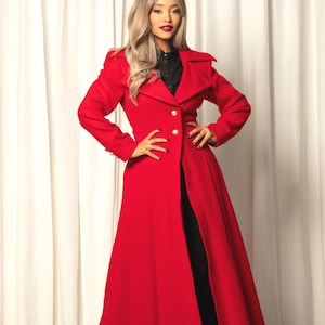 Maxi Wool Cashmere Coat, Big Lapel Winter Coat, Dramatic Long Wool Coat, Extravagant Flare Overcoat, Floor Length Wool Coat