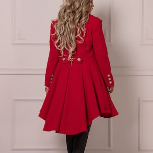 Princess Dress Coat, Swing Wool Overcoat, Fit and Flare Skirt Coat, Red Vintage Inspired 50s Style Peplum Coat, Plus Size & Petite Clothing