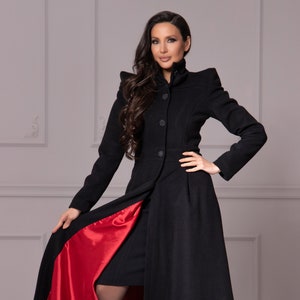 Unique Full Length Eccentric Fit and Flare Coat, Dramatic Winter Gothic Style Coat, Haute Couture Plus Size Overcoat, Tailored Made Jacket