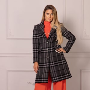 Vintage-Inspired Checkered Wool Overcoat, Long Tartan Plaid Coat, Wool Cashmere Gothic Winter Coat, Plus Size Lightweight Jacket Ladies