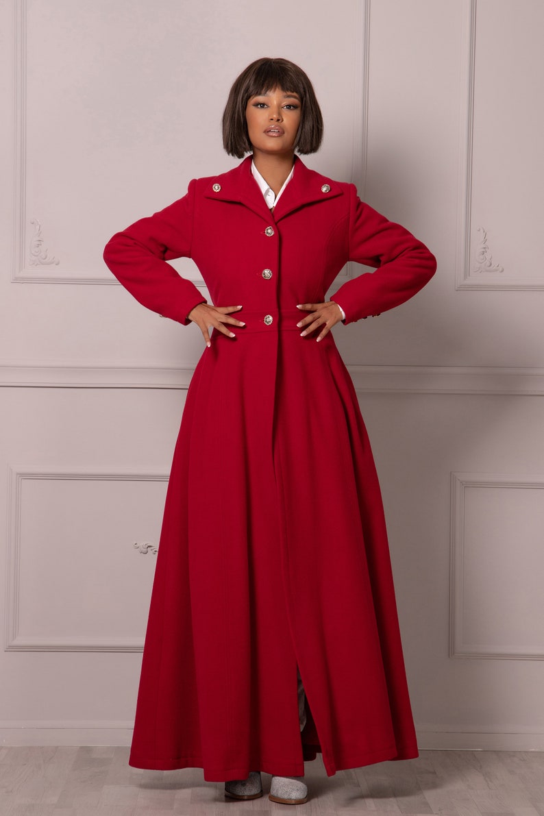 Floor Length Wool Coat Dramatic Red Maxi Coat Victorian Etsy