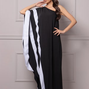 One Shoulder Kaftan Dress, Black & White Striped Dress, Butterfly Sleeves Dress, Formal Cocktail Beach Dress, Grecian Inspired Ladies Dress image 6