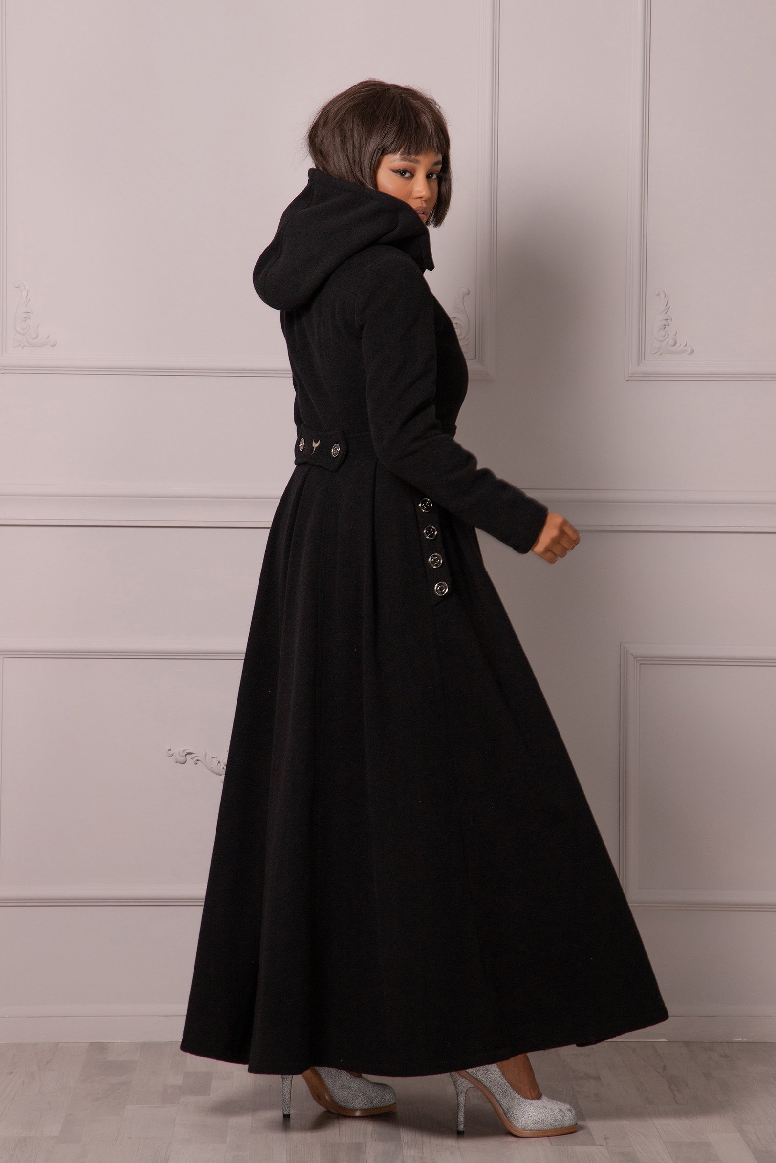 Maxi Princess Coat With Hood Gothic Wool Cashmere Coat Black - Etsy