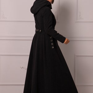 Gothic Winter Coat with Hood, Victorian Princess Coat, Long Fit and Flare Overcoat, Floor Length Wool Cashmere Hooded Coat,Edwardian Walking image 5