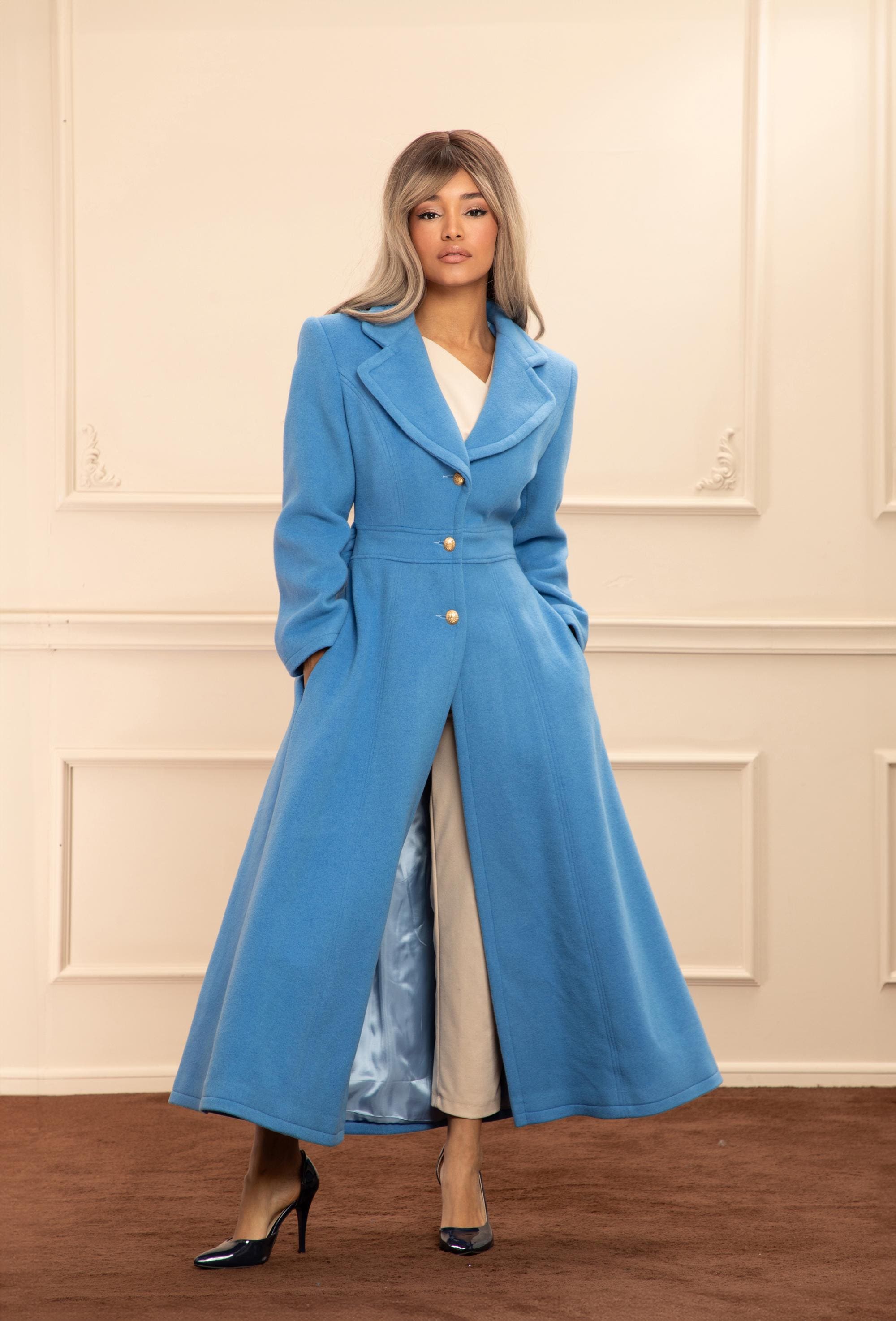 Elegant Wool Princess Coat, Big Lapel Woolen Overcoat, Plus Size