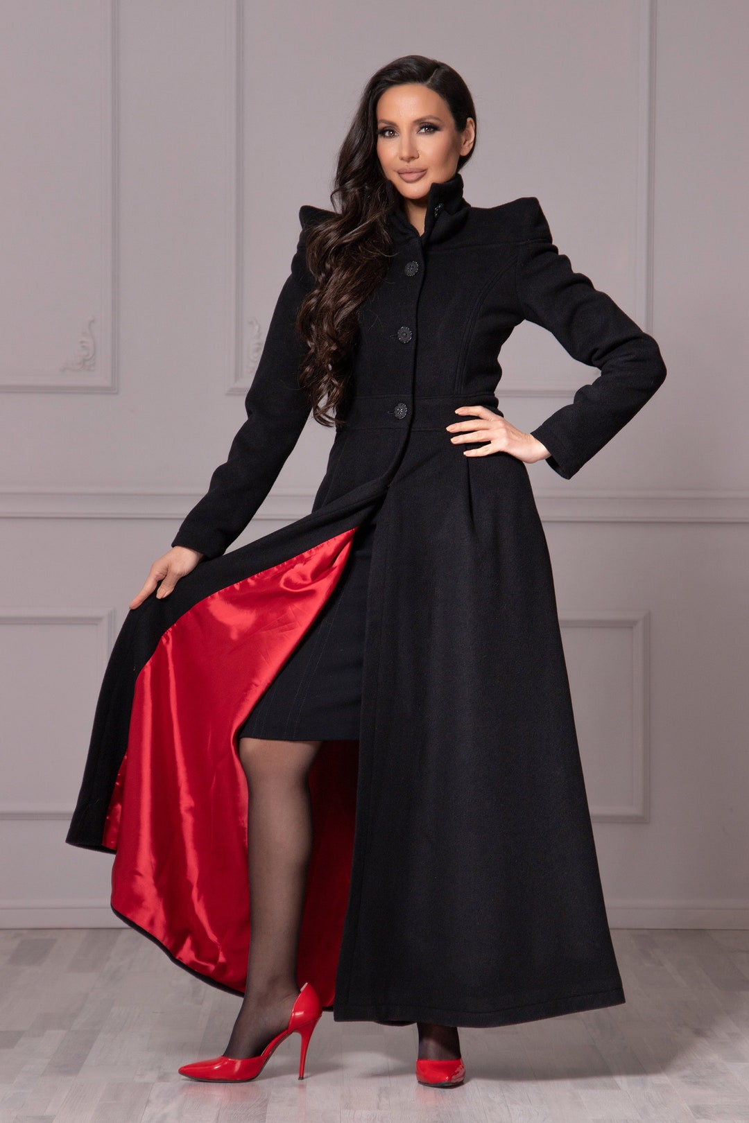 Unique Full Length Eccentric Fit and Flare Coat, Dramatic Winter Gothic ...