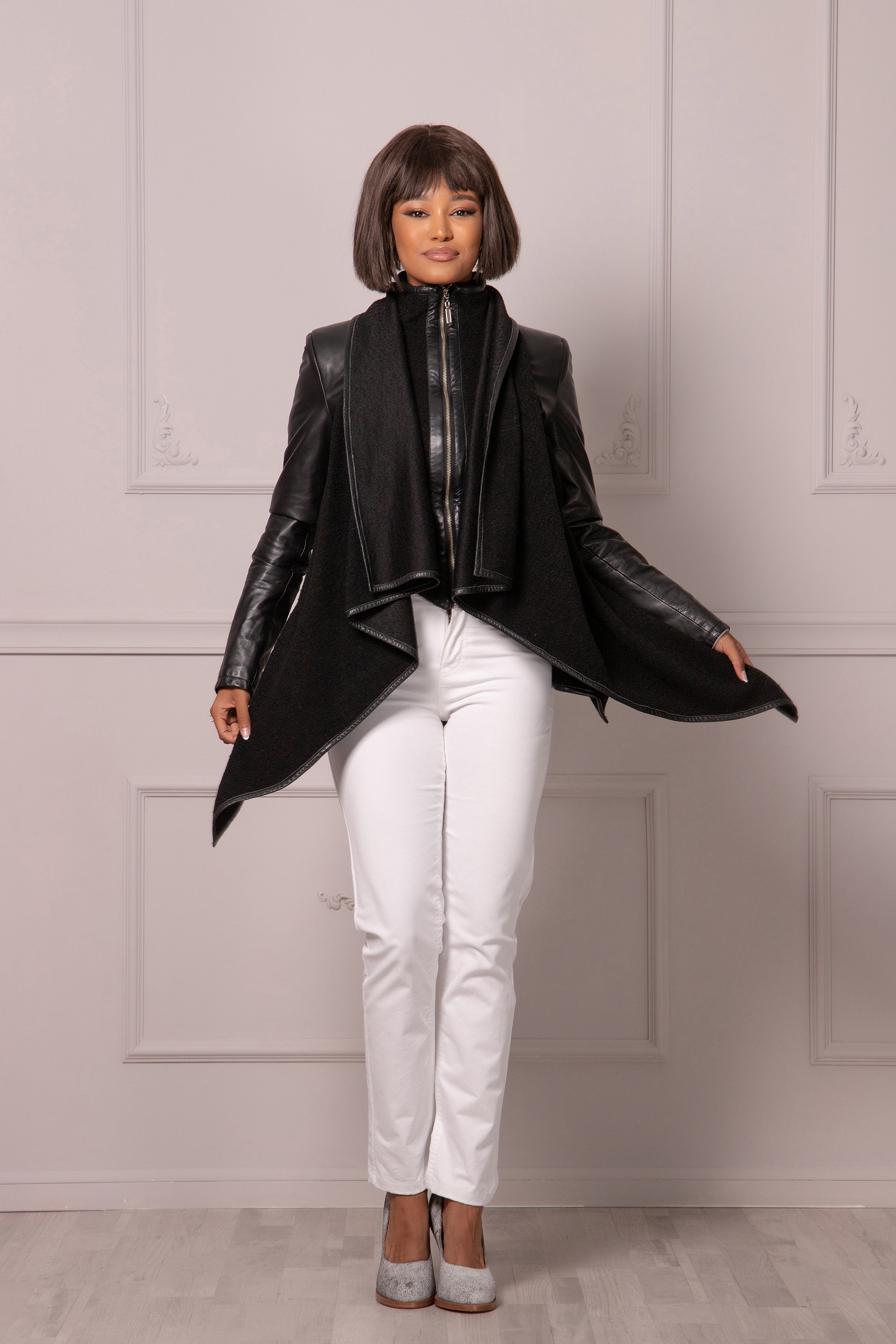 Lenina ♥ ABIGAIL eco leather classic jacket MUSINSA | LENINA ABIGAIL eco leather classic jacket_BLACK