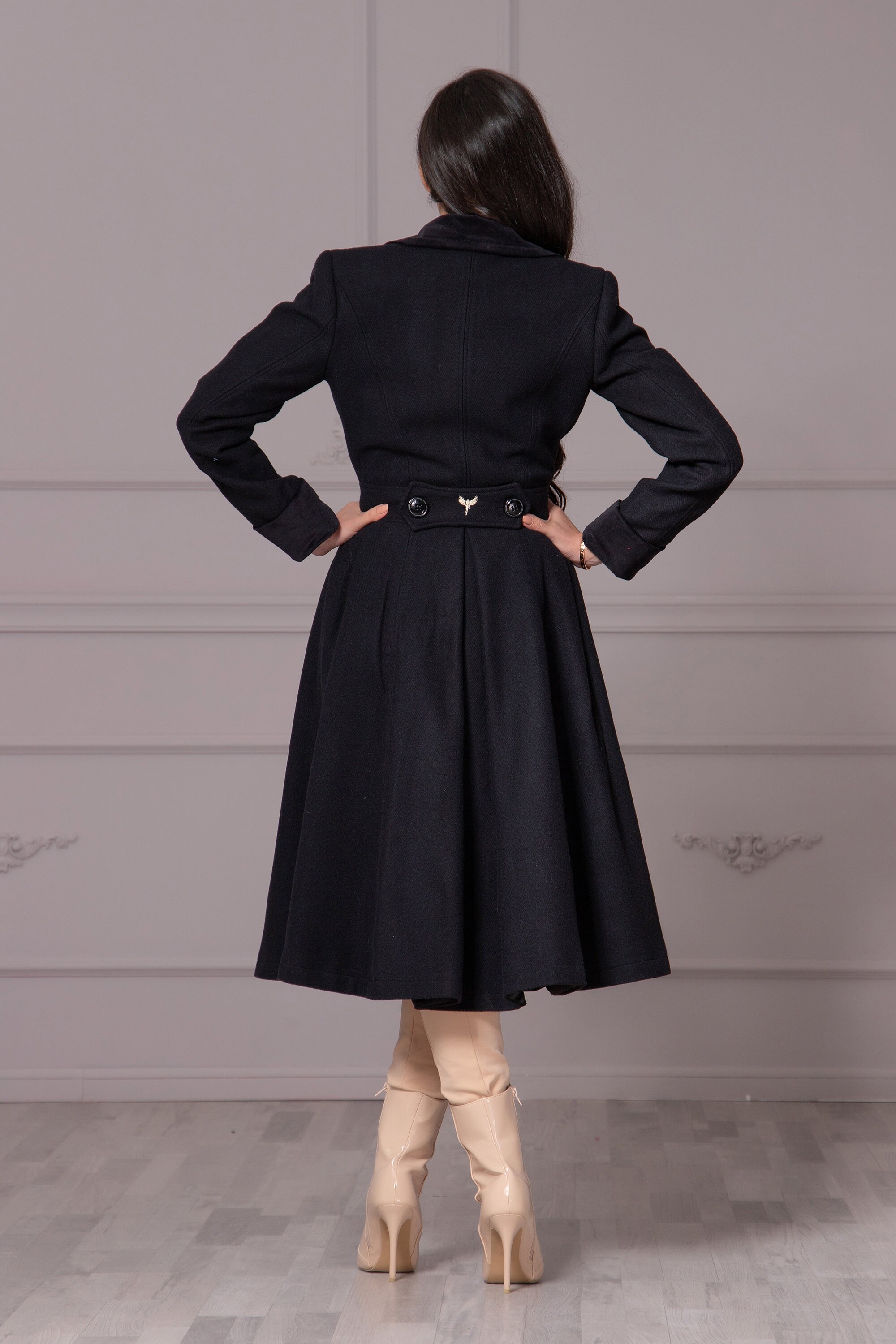 Princess Wool Coat With Velvet Collar & Cuffs, Winter Victorian Swing ...