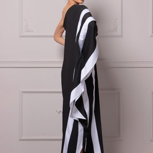 One Shoulder Kaftan Dress, Black & White Striped Dress, Butterfly Sleeves Dress, Formal Cocktail Beach Dress, Grecian Inspired Ladies Dress image 7