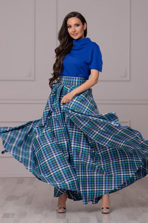 Long flowy plaid skirt cheap