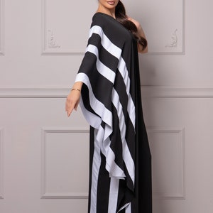 One Shoulder Kaftan Dress, Black & White Striped Dress, Butterfly Sleeves Dress, Formal Cocktail Beach Dress, Grecian Inspired Ladies Dress image 5