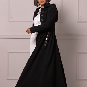 Gothic Winter Coat with Hood, Victorian Princess Coat, Long Fit and Flare Overcoat, Floor Length Wool Cashmere Hooded Coat,Edwardian Walking image 6