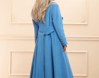 Elegant Wool Princess Coat, Big Lapel Woolen Overcoat, Plus Size