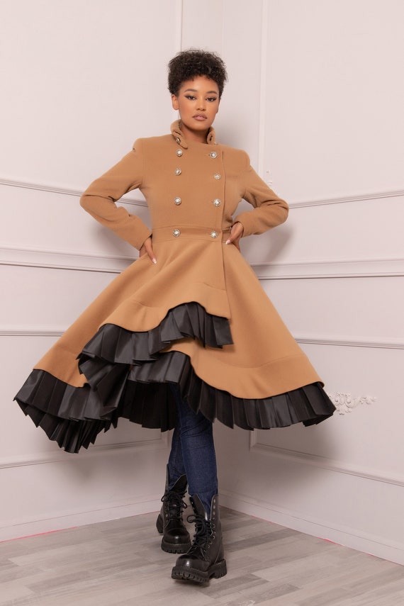 Wool Princess Line Skirted Coat Plus Size Vintage Inspired Jacket