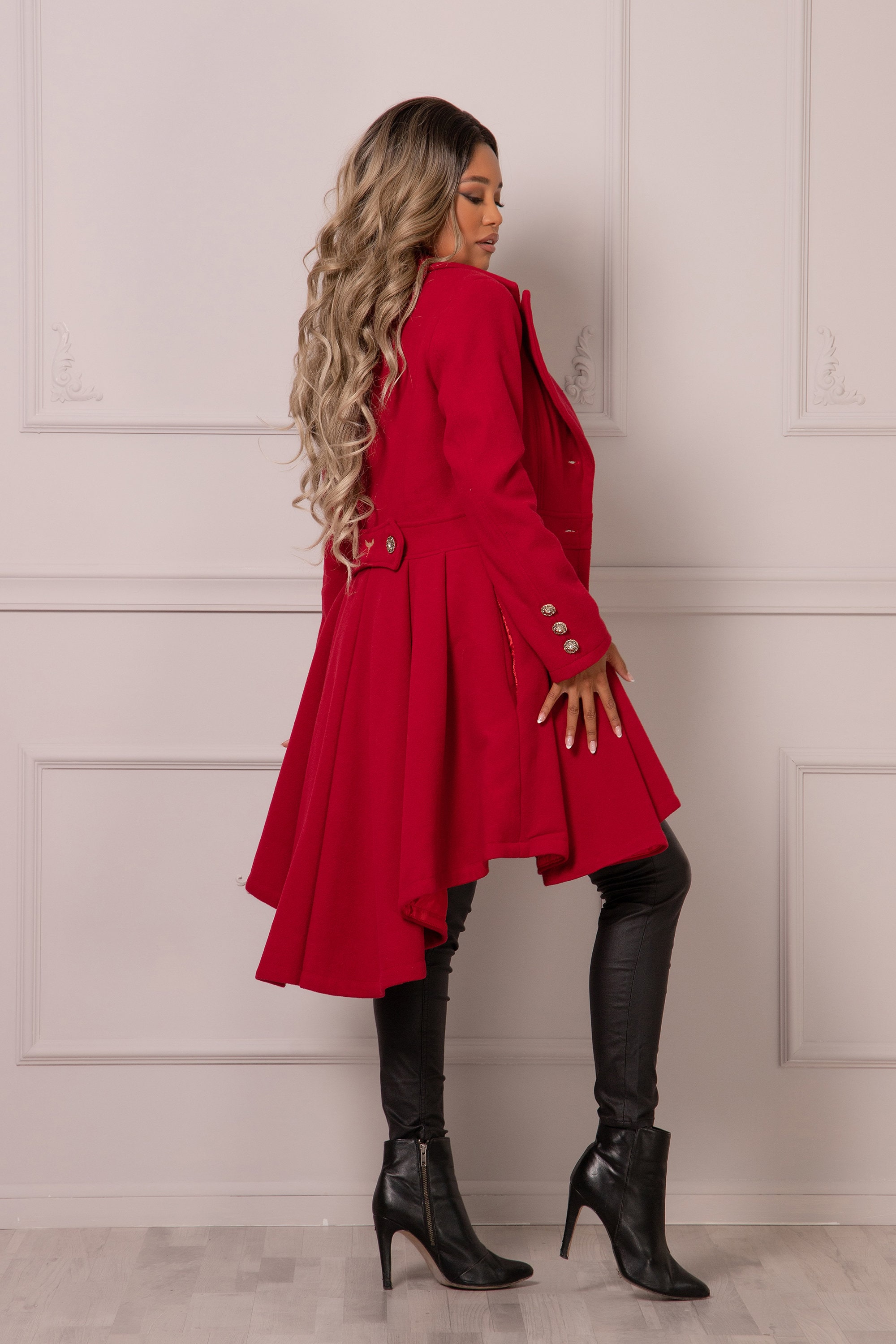 Red Skirt Coat Swing Wool Coat Fit and Flare Coat Princess Etsy
