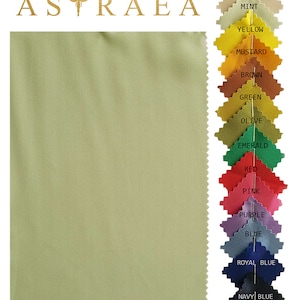 May include: A swatch of fabric in a light green color. The fabric is displayed against a white background with a color chart of fabric swatches in various colors, including white, beige, mint, yellow, mustard, brown, green, olive, emerald, red, pink, purple, blue, royal blue, navy blue, and black.