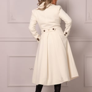 Wool Double Breasted Princess Coat, Ivory White Winter Overcoat - US PREPAID TARIFFS image 6