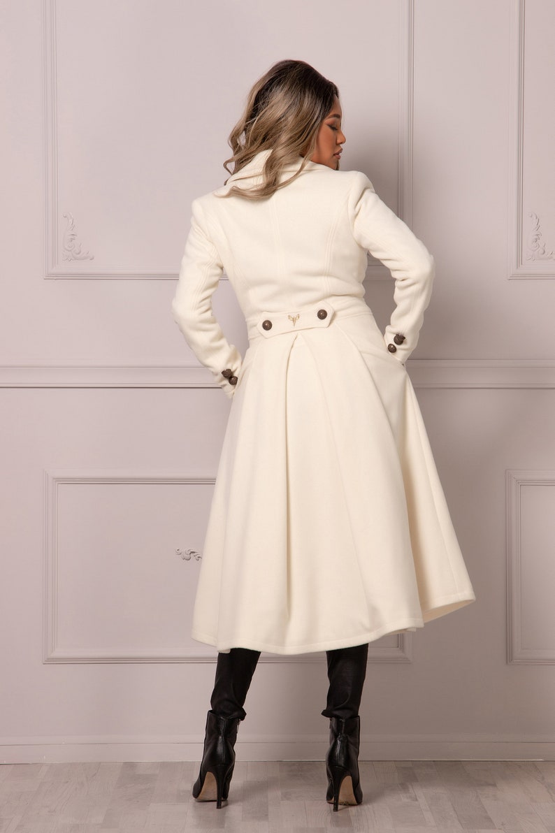 Wool Double Breasted Princess Coat, Ivory White Winter Overcoat - US PREPAID TARIFFS image 6