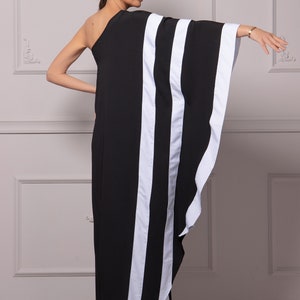 One Shoulder Kaftan Dress, Black & White Striped Dress, Butterfly Sleeves Dress, Formal Cocktail Beach Dress, Grecian Inspired Ladies Dress image 8