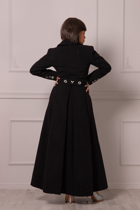 Exquisite Maxi Fit and Flare Overcoat Full Length Coat Plus Size Petite Available Black Vintage Inspired Goth Style Buttons Jacket Etsy Mexico