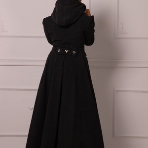 Gothic Winter Coat with Hood, Victorian Princess Coat, Long Fit and Flare Overcoat, Floor Length Wool Cashmere Hooded Coat,Edwardian Walking image 7