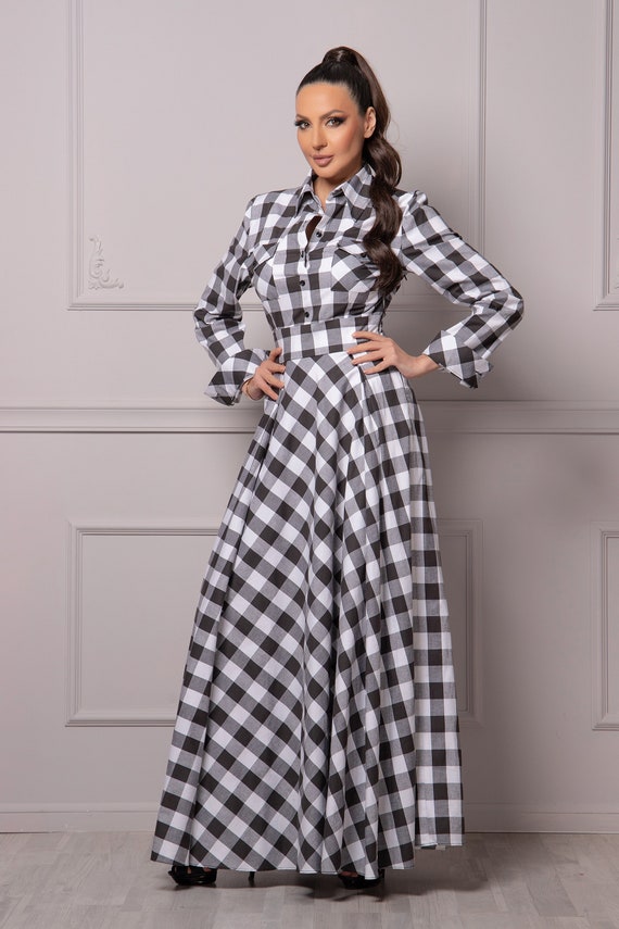 Checkered formal dress discount