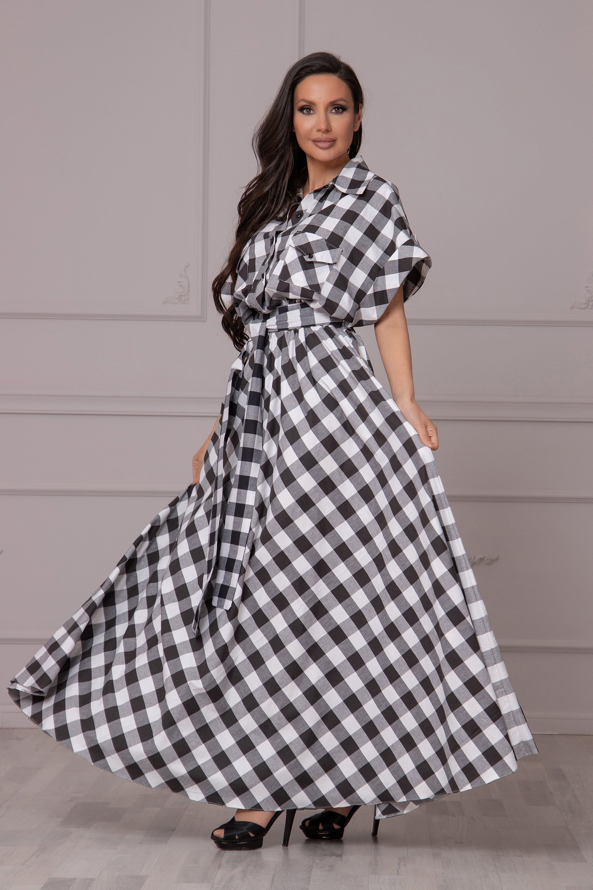 Black & White Buffalo Plaid Cotton Dress, Long Formal Shirt Dress, Plus Size Maxi Dress, Stylish Tartan Dress, Feminine Festive Kaftan Dress - Etsy Black & White Buffalo Plaid Cotton Dress, Long Formal Shirt Dress, Plus Size Maxi Dress, Stylish Tartan Dress, Feminine Festive Kaftan Dress - Etsy