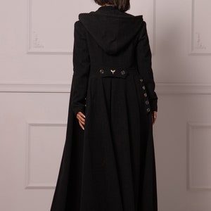 Gothic Winter Coat with Hood, Victorian Princess Coat, Long Fit and Flare Overcoat, Floor Length Wool Cashmere Hooded Coat,Edwardian Walking image 8