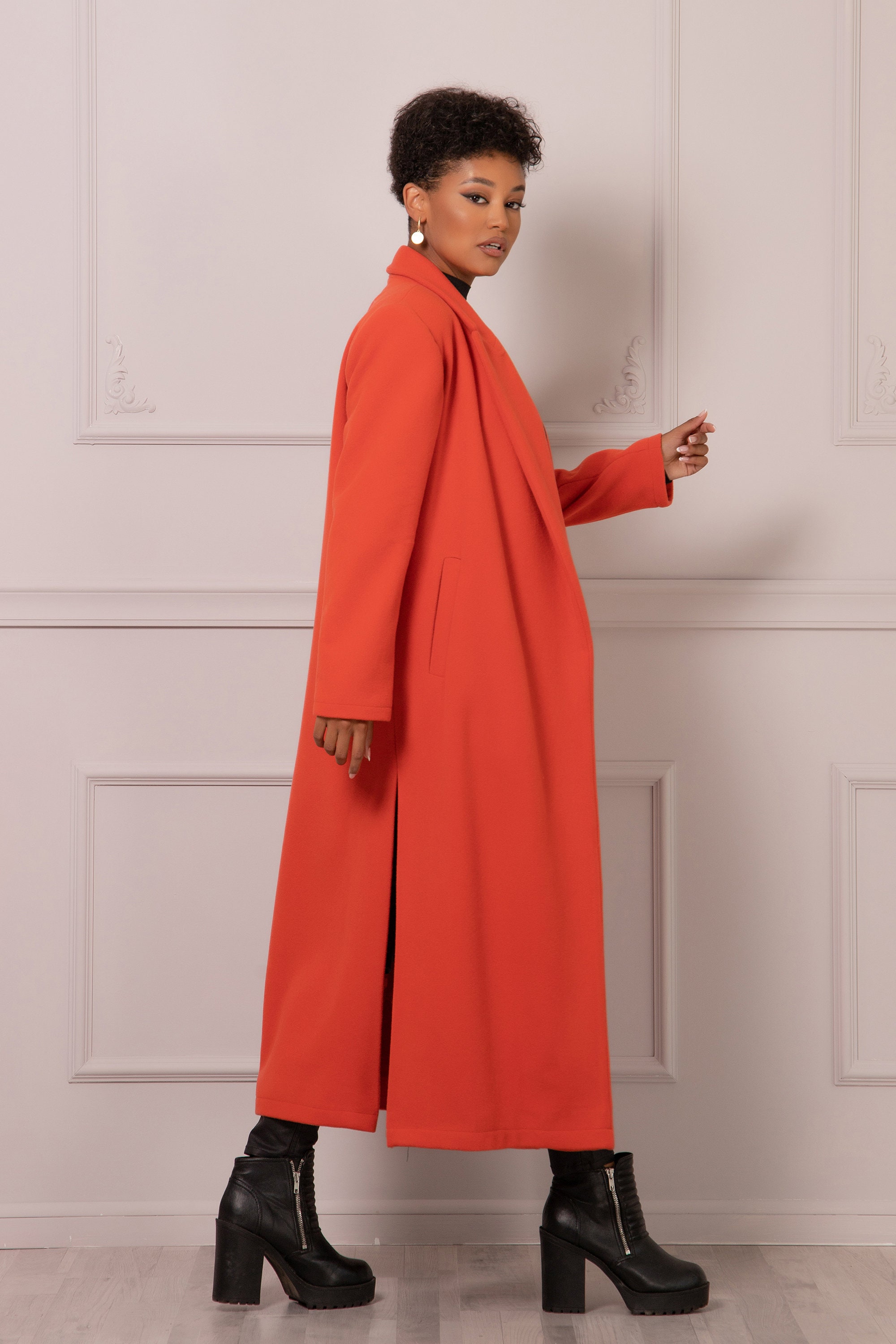 【美品】OVERCOAT Wool Shirt In Orange OVERCOAT WOOL SHIRTS ORENGE