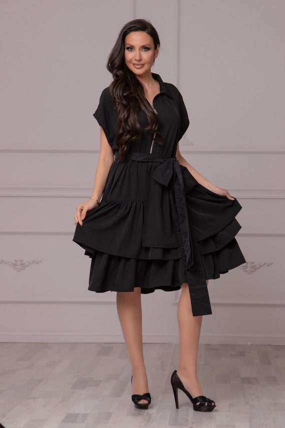 knee length dresses for ladies Vera Long Sleeve Short Party Dress Olive / XSmall main image 1