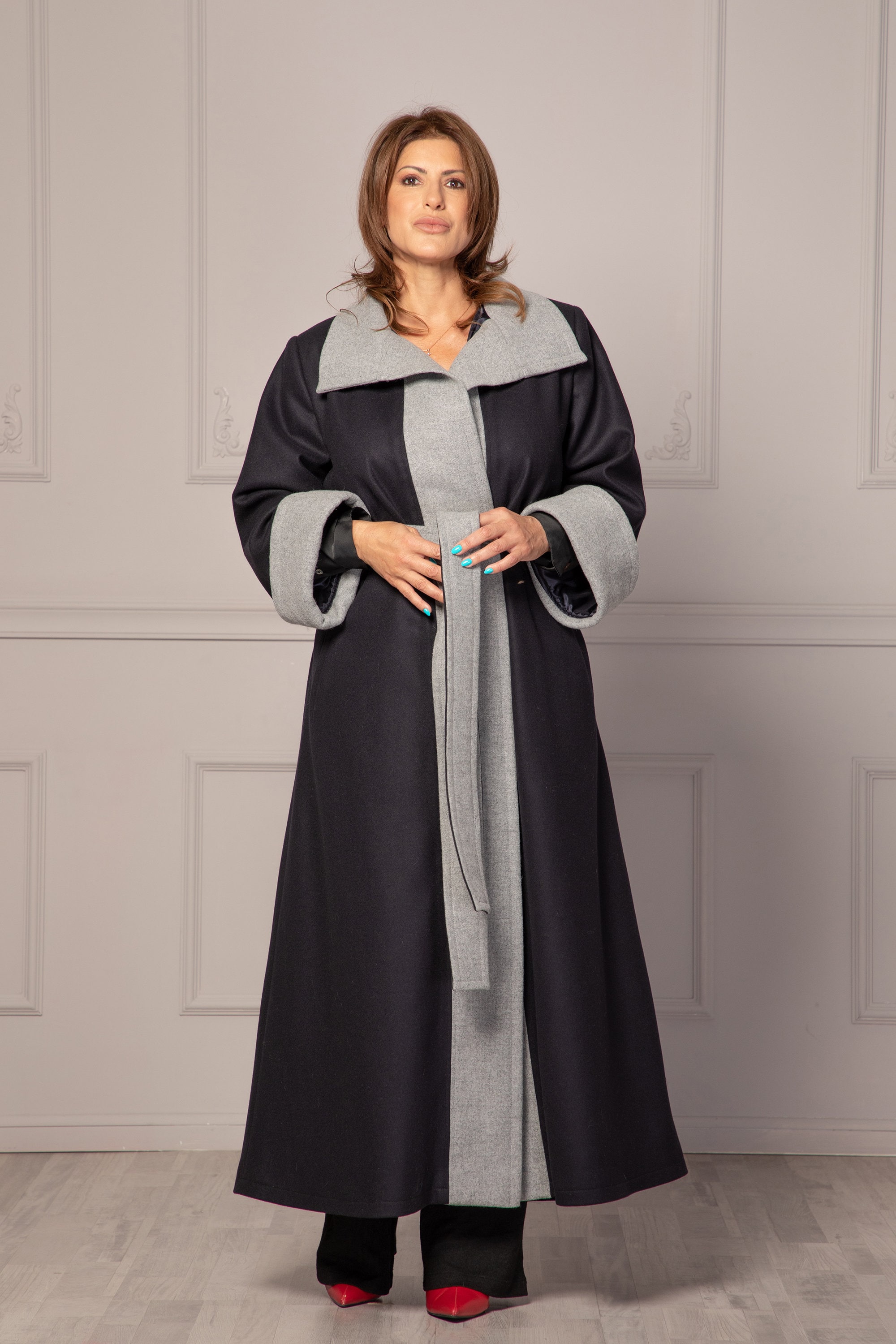 wool coat with tie belt