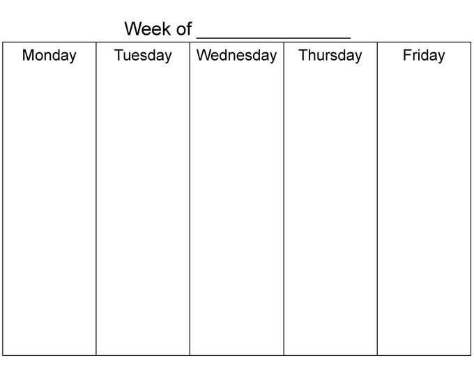 M-F Blank Weekly Printable Calendar - Etsy